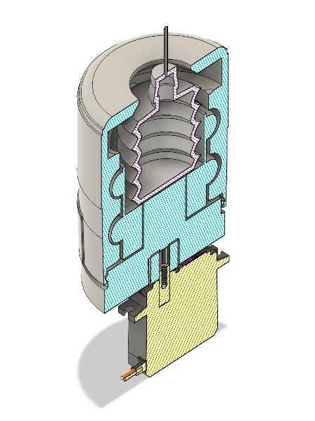 Cut-away render of the servo-driven bellows actuator