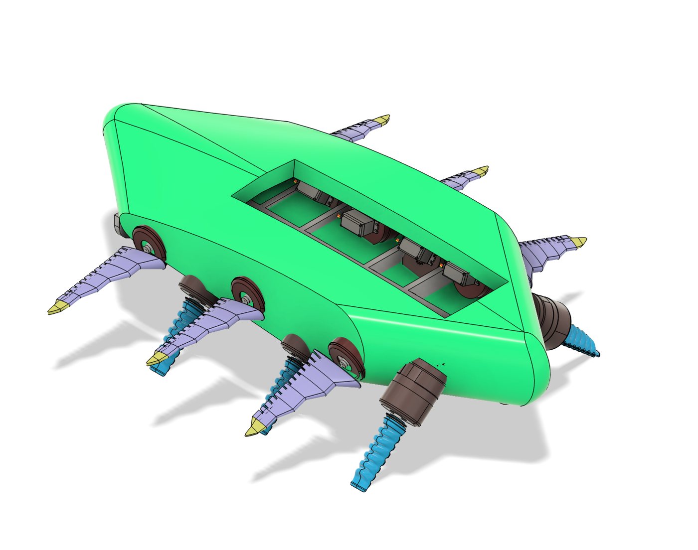 Render of the proposed next-generation robot with a streamlined hull and mixed limbs