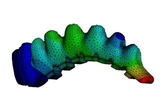FEA result: the trilobite limb bending under pressure, coloured by deformation