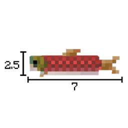 Pixel-art salmon with a size label of 7 by 2.5