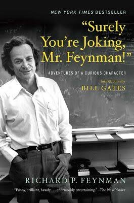 Book cover of “Surely You’re Joking, Mr. Feynman!” by Richard P. Feynman, showing Feynman smiling in front of a blackboard
